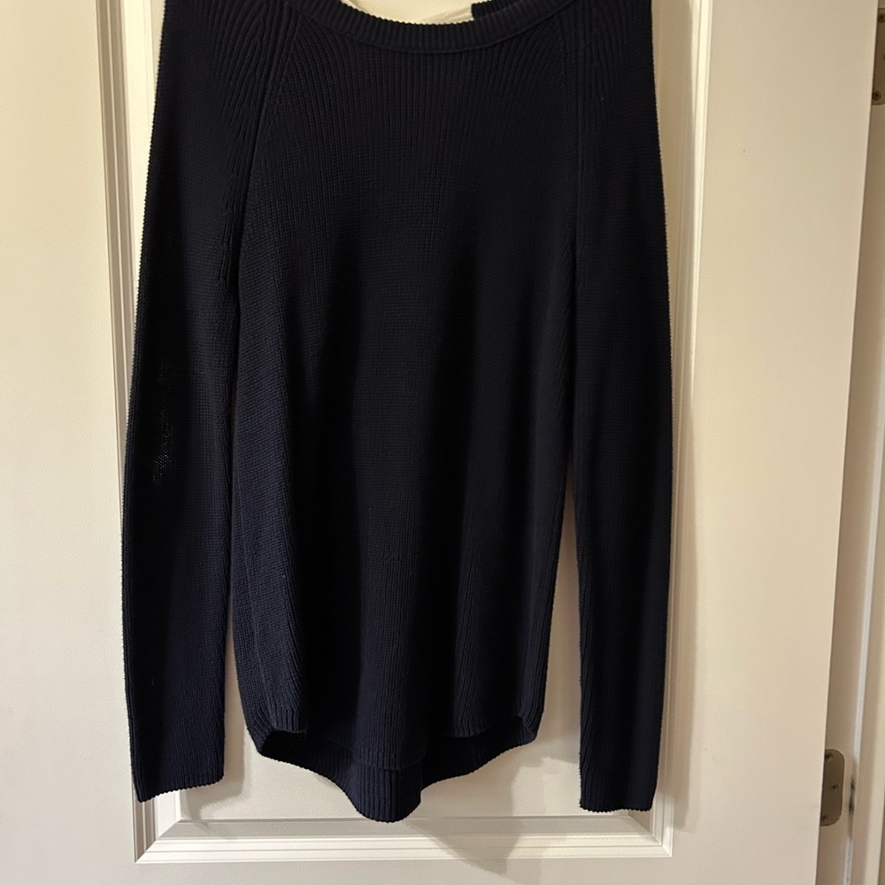 LOFT Navy Crew Neck Sweater With Ribbon Tie Back